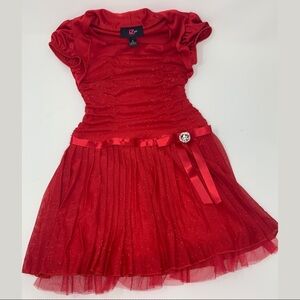 IZ Byer Red Sparkly Ruched Drop Waist Dress